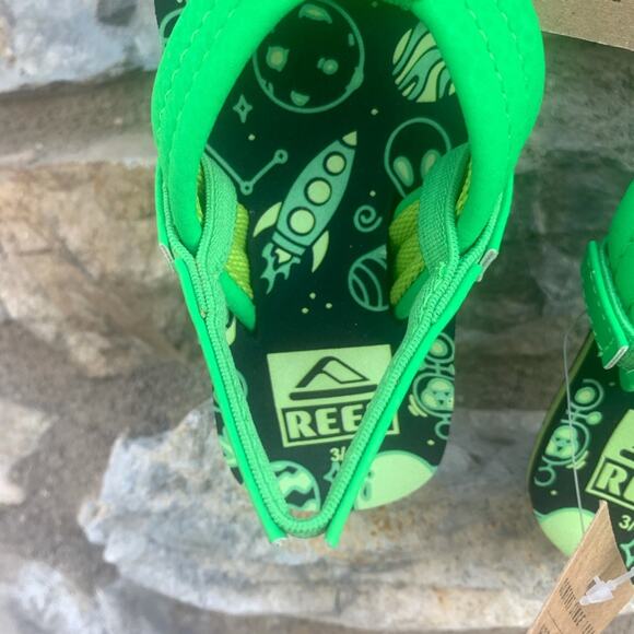 Reef flip-flops space neon green back strap size infant 3-4 NEW - Picture 4 of 4